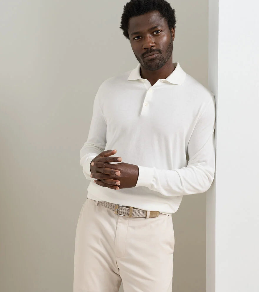 Mariner Sea Island Cotton Sweater Polo In Almond