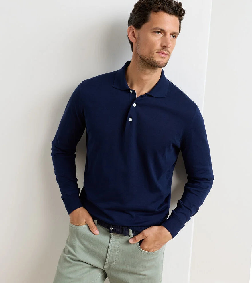 Mariner Sea Island Cotton Sweater Polo In Navy