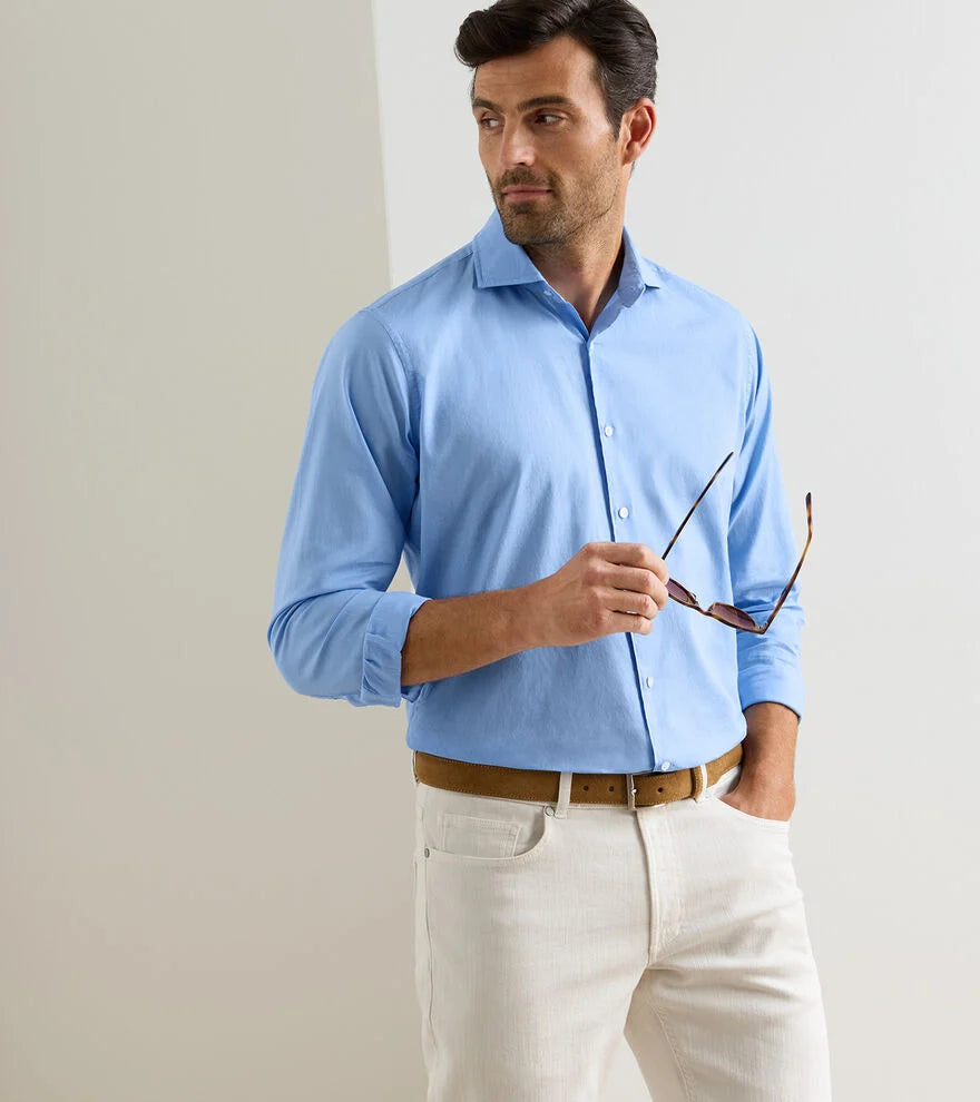 Journeyman Cotton Sport Shirt In Blue Frost