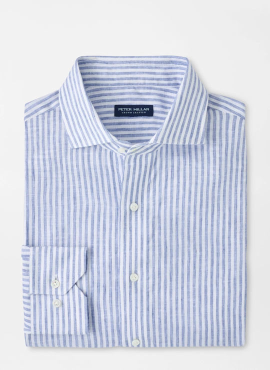 Astino Lino Stripe Sport Shirt in Blue Frost