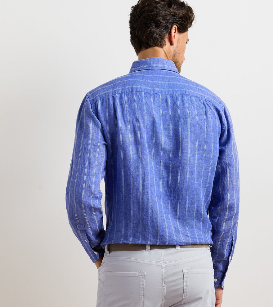 Astino Lino Pencil Stripe Sport Shirt In Dusk Blue