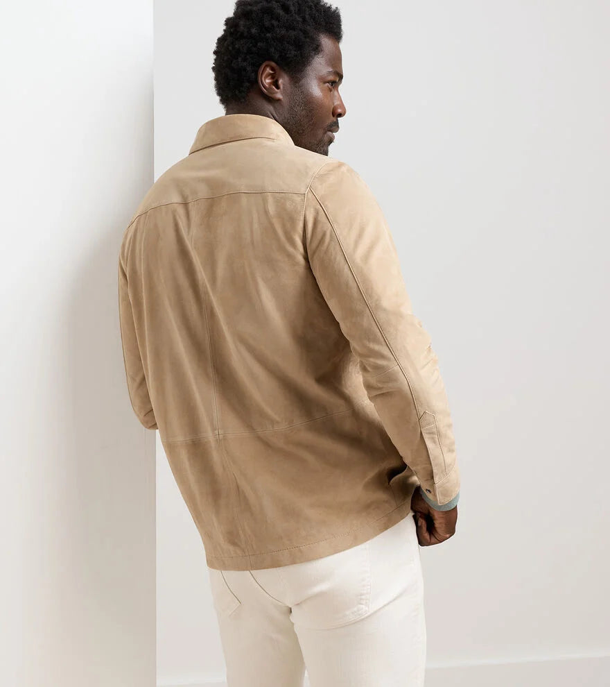 Featherweight Suede Shirt Jacket In Sand