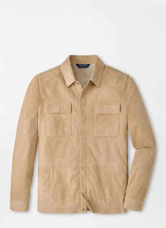 Featherweight Suede Shirt Jacket In Sand