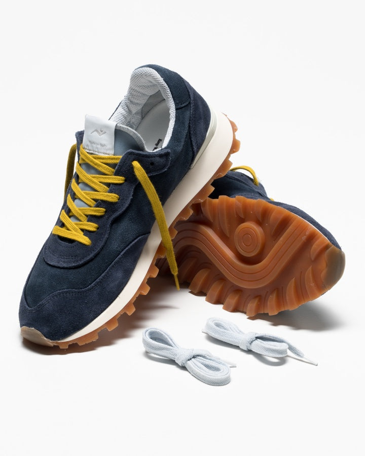 VELOCE Water Washed Navy Suede Sneaker