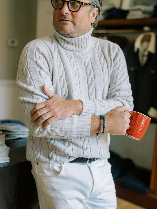 Luciano Barbera Ivory Cable Knit Turtleneck Sweater