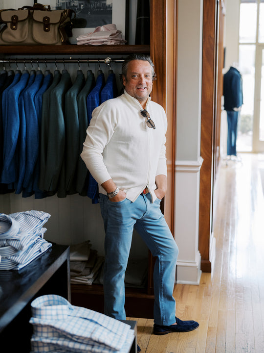 Peter Millar Reid Full-Zip Sweater In Almond
