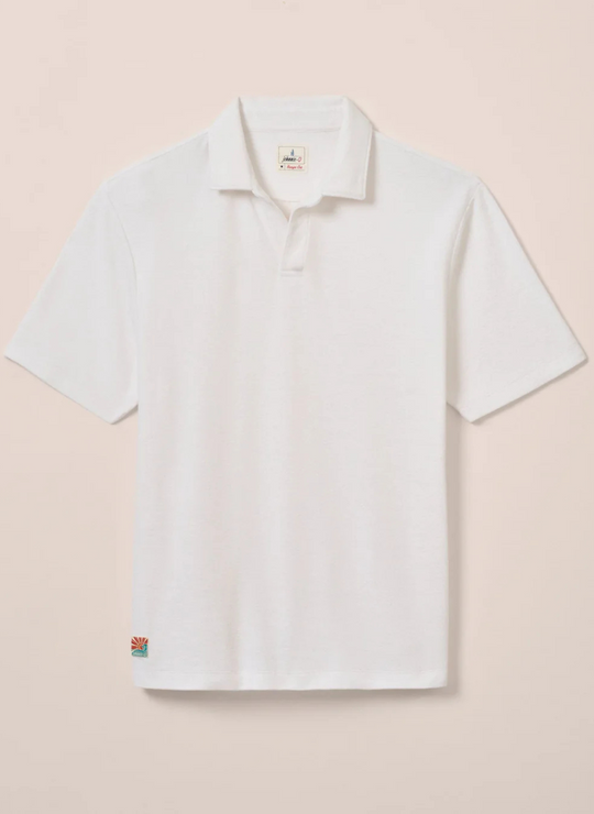 Johnnie-O Frankie French Terry Johnny Collar Polo In White