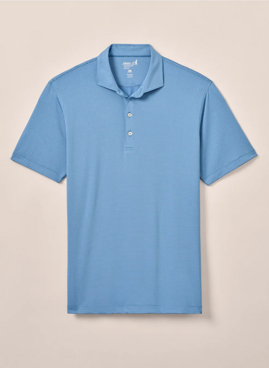 Johnnie-O Lyndonn Stripe Performance Jersey Polo In Barrels Blue & Seychelles