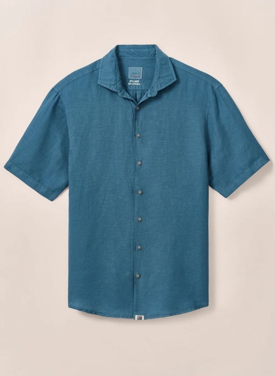 Johnnie-O Gianni Short Sleeve Hangin' Out Linen Button Up Shirt In Navy
