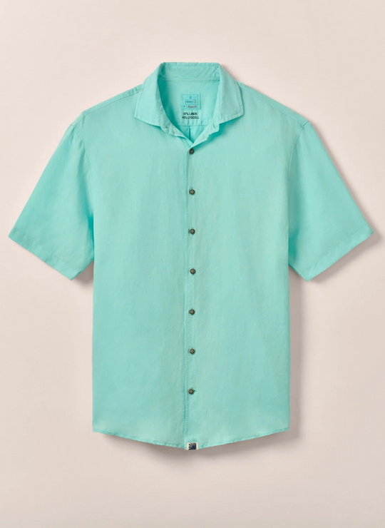 Johnnie-O Gianni Short Sleeve Hangin' Out Linen Button Up Shirt In Tarpon