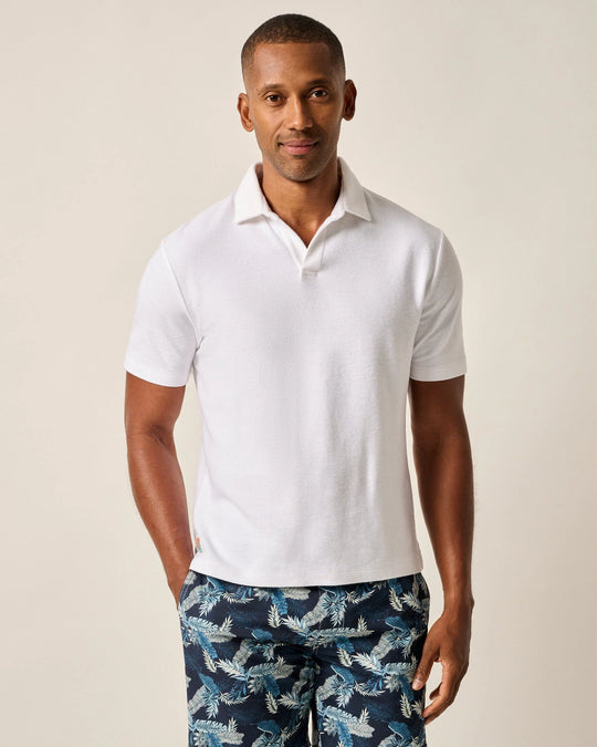 Johnnie-O Frankie French Terry Johnny Collar Polo In White