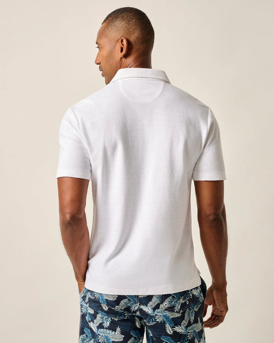 Johnnie-O Frankie French Terry Johnny Collar Polo In White
