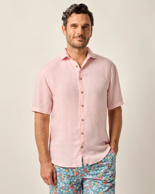 Johnnie-O Gianni Short Sleeve Hangin' Out Linen Button Up Shirt In Petal