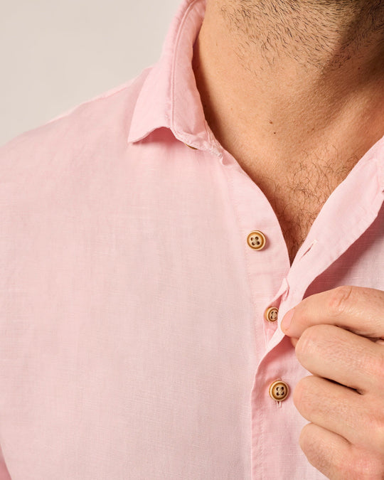 Johnnie-O Gianni Short Sleeve Hangin' Out Linen Button Up Shirt In Petal