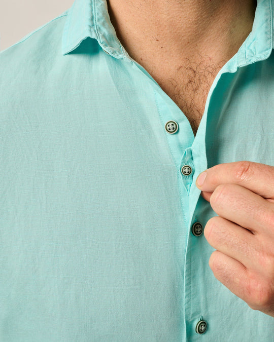 Johnnie-O Gianni Short Sleeve Hangin' Out Linen Button Up Shirt In Tarpon