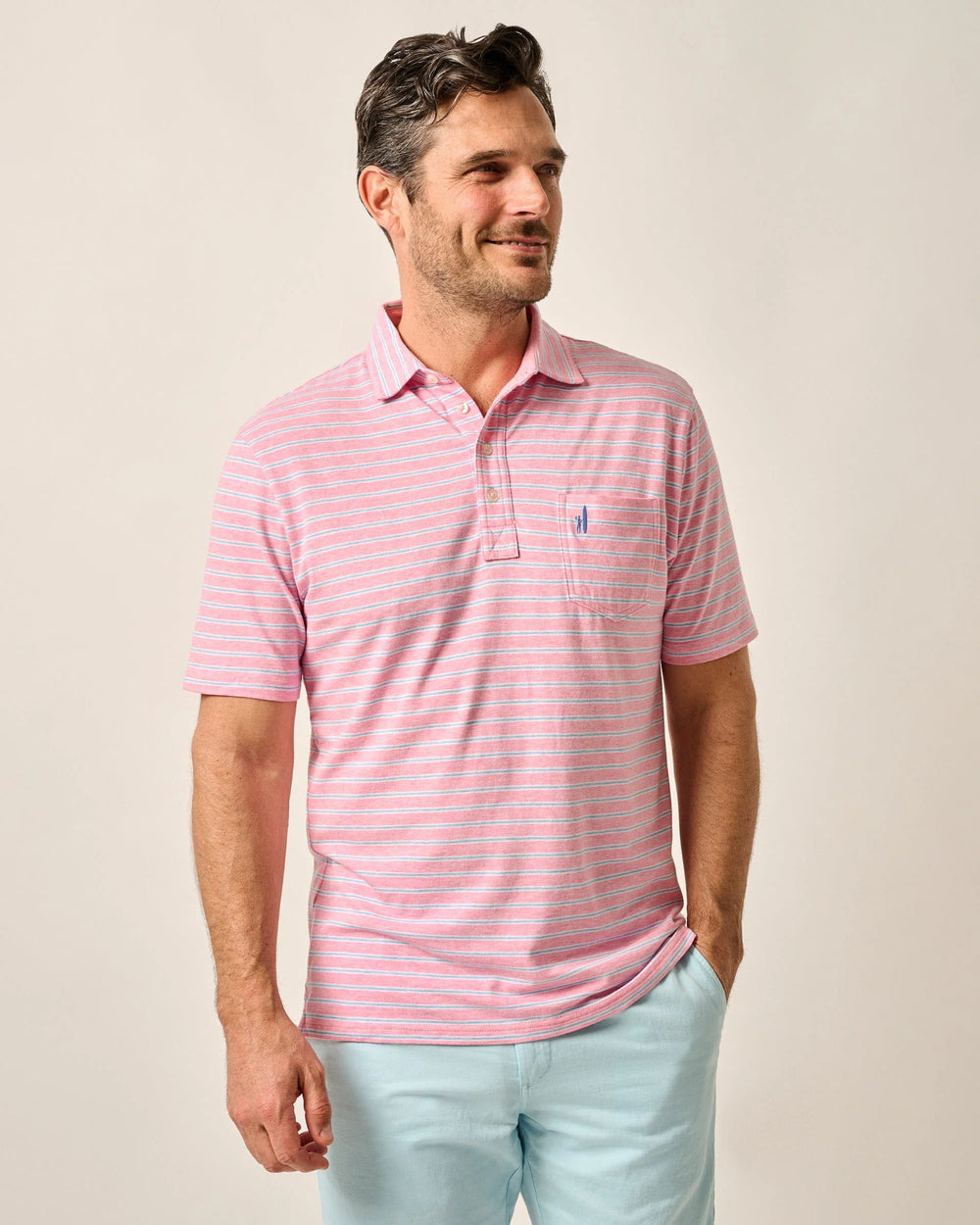 Johnnie-O Matthis Stripe Original 4-Button Polo In Petal