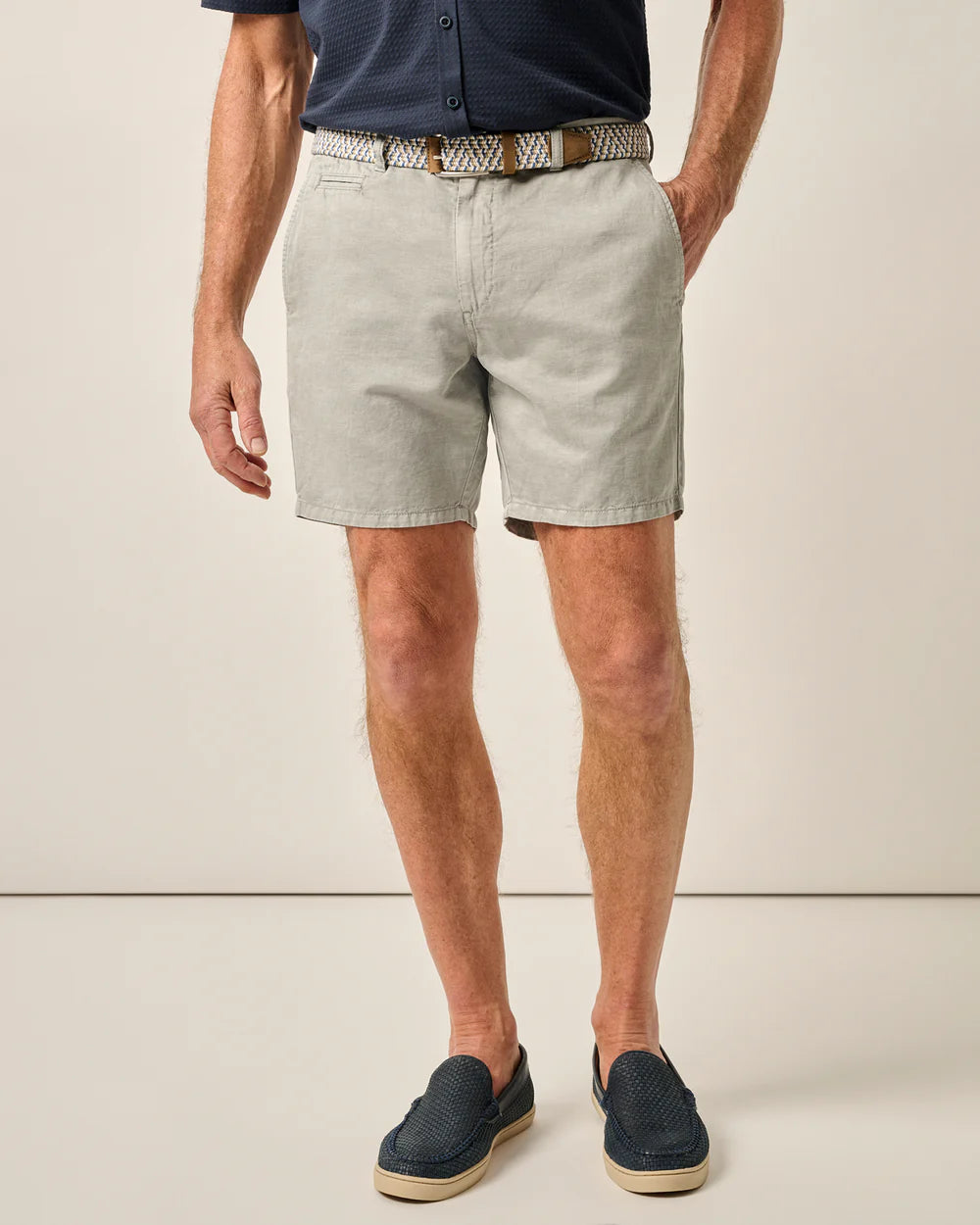 Melrose Cotton Linen Shorts In Light Gray
