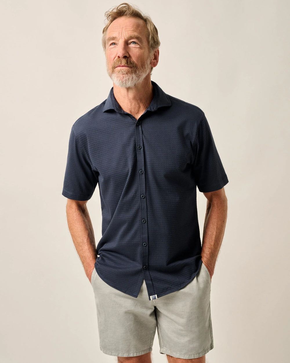 Johnnie-O Surfsucker Short Sleeve Hangin' Out Knit Button Up Shirt In Lake