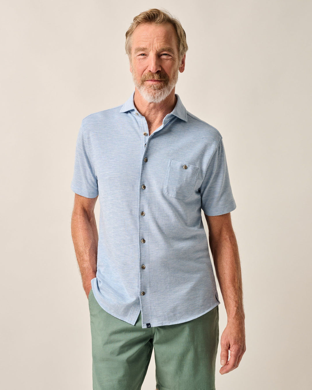 Johnnie-O Tasca Short-Sleeve Knit Pique Button-Up Shirt In Laguna Blue