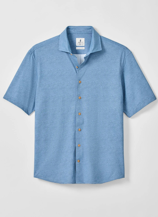 Breck Printed Mesh Short Sleeve Button Up Shirt In Sound Side