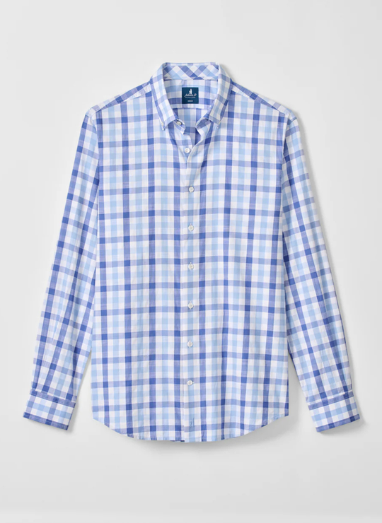 Slub Cotton Button Down Shirt - Candler Exploded Check in Malibu
