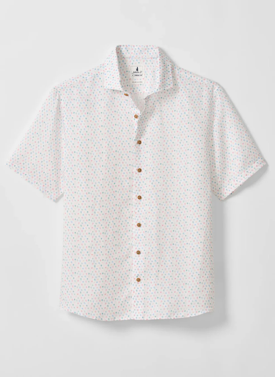 Cash Bar Linen Blend Short Sleeve Button Down Shirt In White