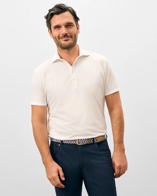 Fine Pique Knit 4-Button Polo - Elba Solid in White