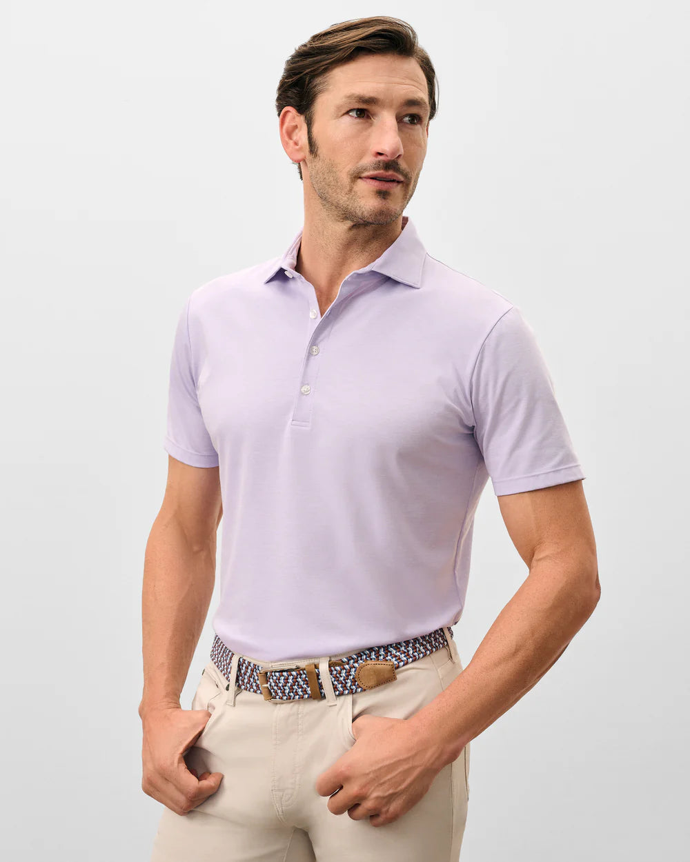 Fine Pique Knit 4-Button Polo - Elba Solid in Wisteria
