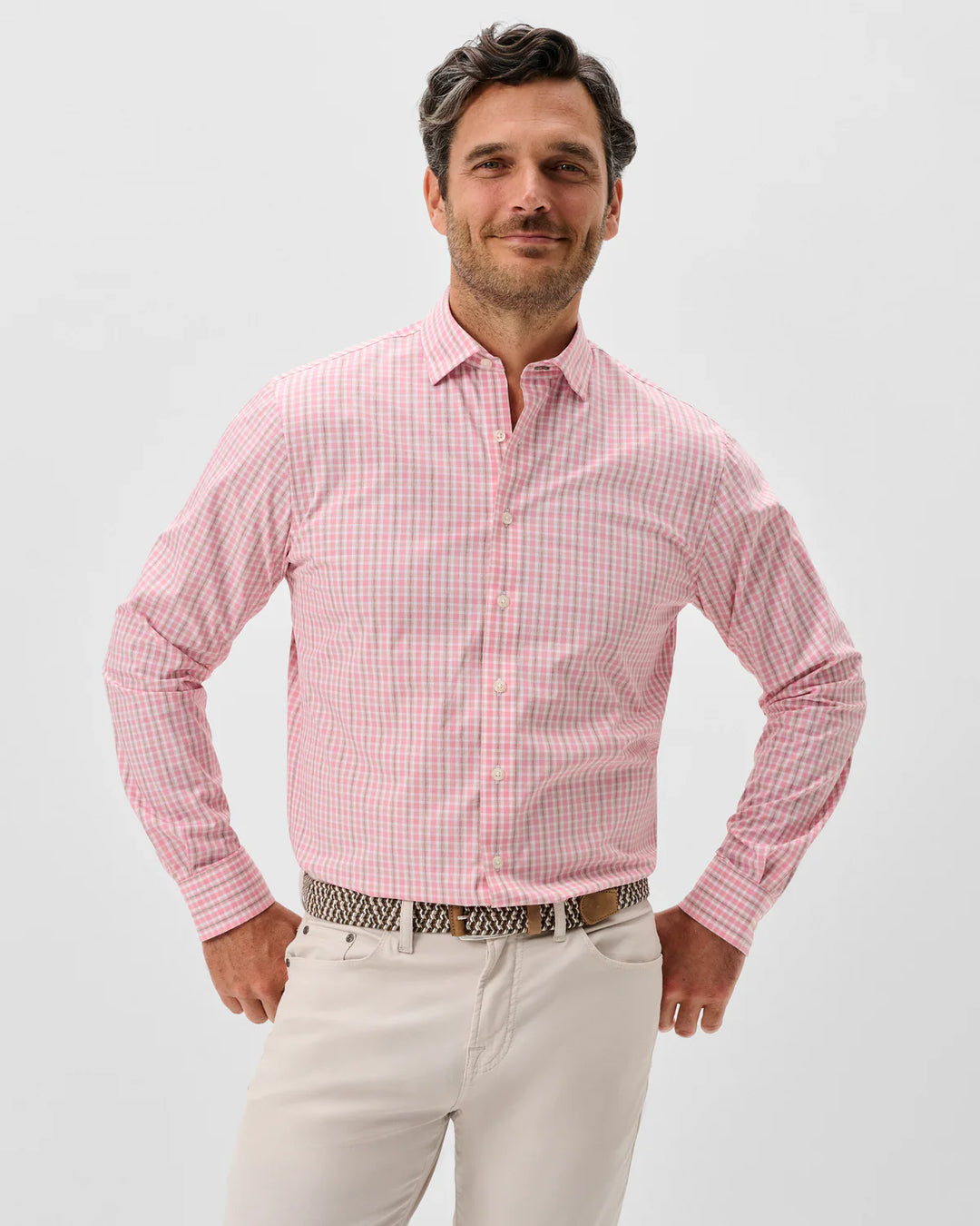 Everyday Performance Button Down Shirt - Morse Plaid in Petal