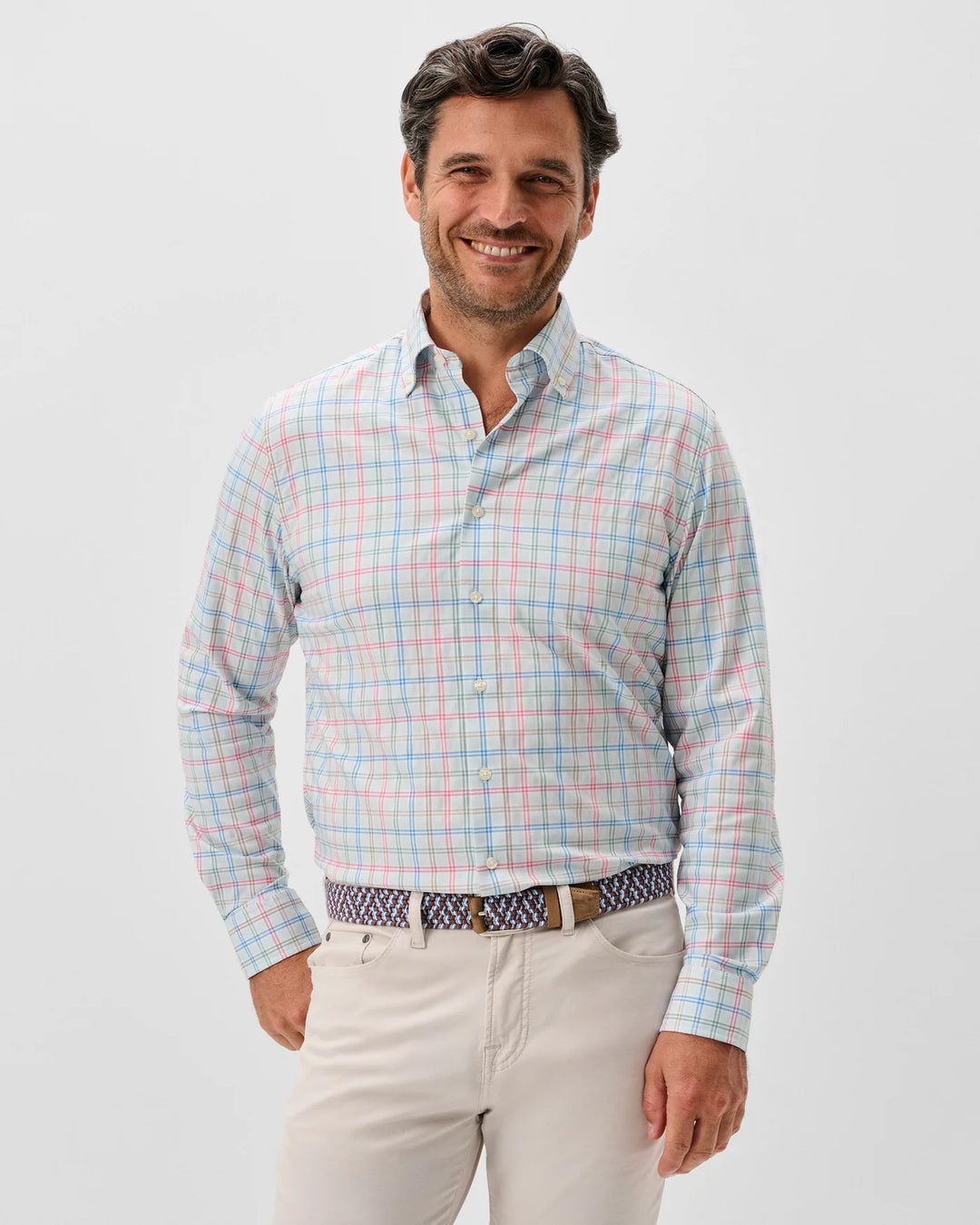 Everyday Performance Button Down Shirt - Bingham Tattersall in Gulf Blue