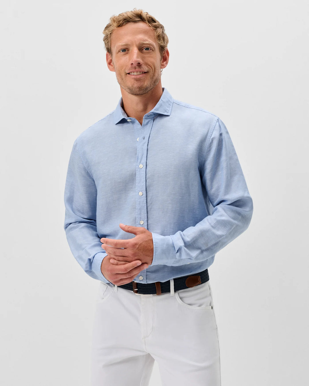 McCarthy Linen Blend Button Down Shirt In Malibu