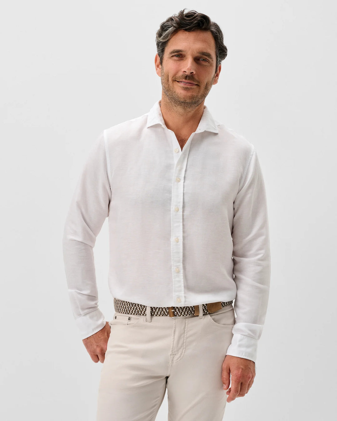 McCarthy Linen Blend Button Down Shirt In White