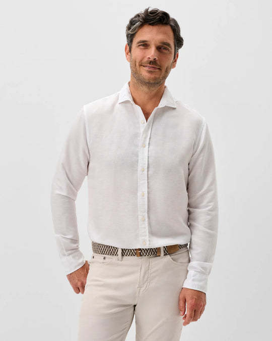 McCarthy Linen Blend Button Down Shirt In White