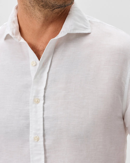 McCarthy Linen Blend Button Down Shirt In White