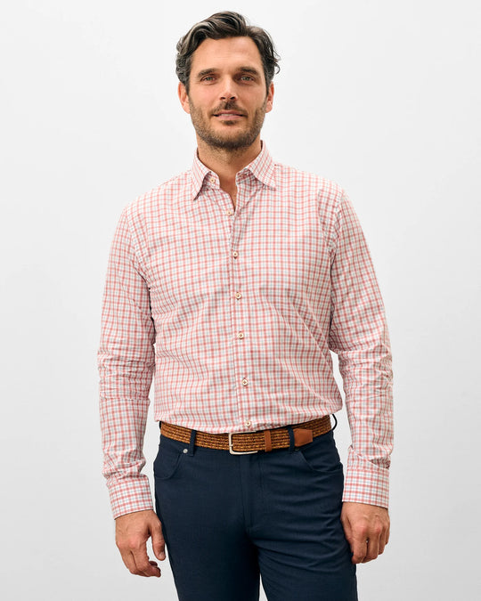 Trauber Cotton Button Down Shirt In Malibu Red