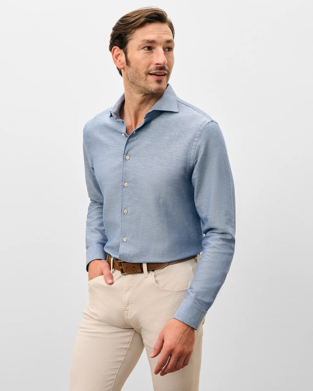 Koda Top Shelf Linen Button Down Shirt In Laguna Blue