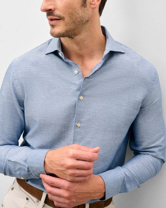 Koda Top Shelf Linen Button Down Shirt In Laguna Blue