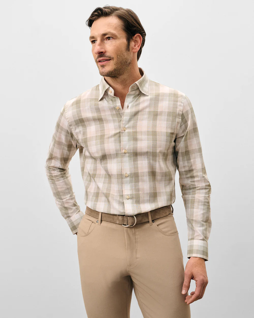 Umstead Plaid Cotton Button Down Shirt in Sage
