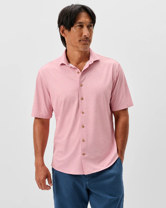 Breck Printed Mesh Short Sleeve Button Up Shirt In Snapper