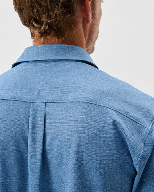 Breck Printed Mesh Short Sleeve Button Up Shirt In Sound Side