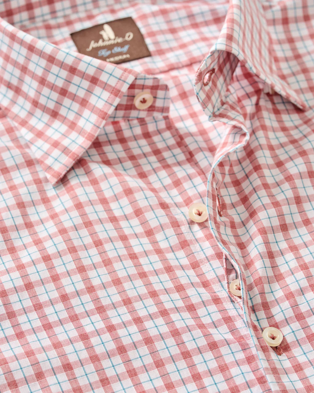 Trauber Tattersall Cotton Button Down Shirt in Malibu Red