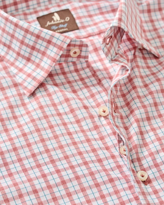 Trauber Tattersall Cotton Button Down Shirt in Malibu Red