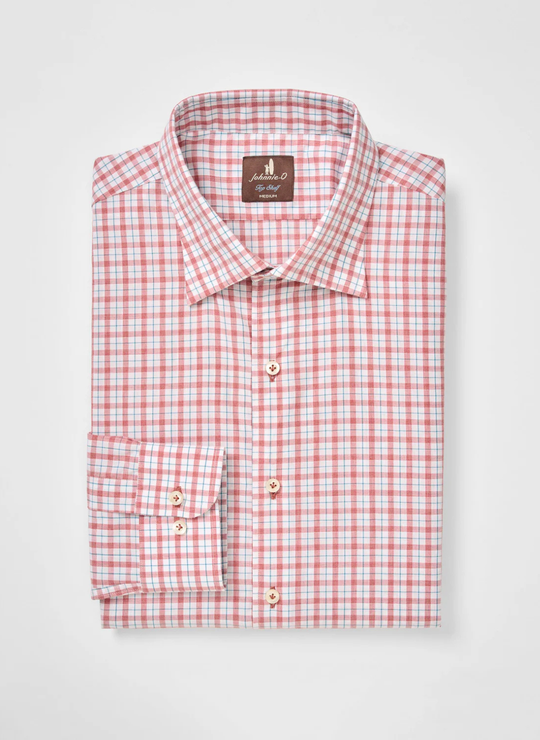 Trauber Tattersall Cotton Button Down Shirt in Malibu Red