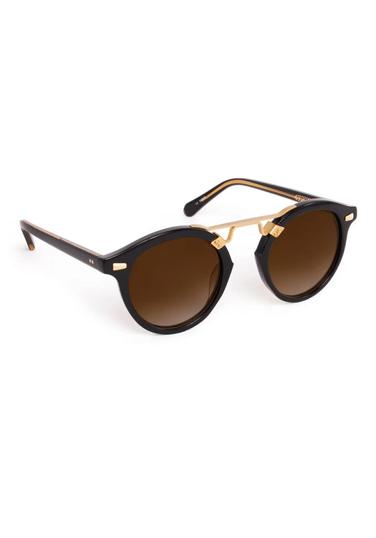 Krewe STL II Sunglasses In Black + Black Tea 18K