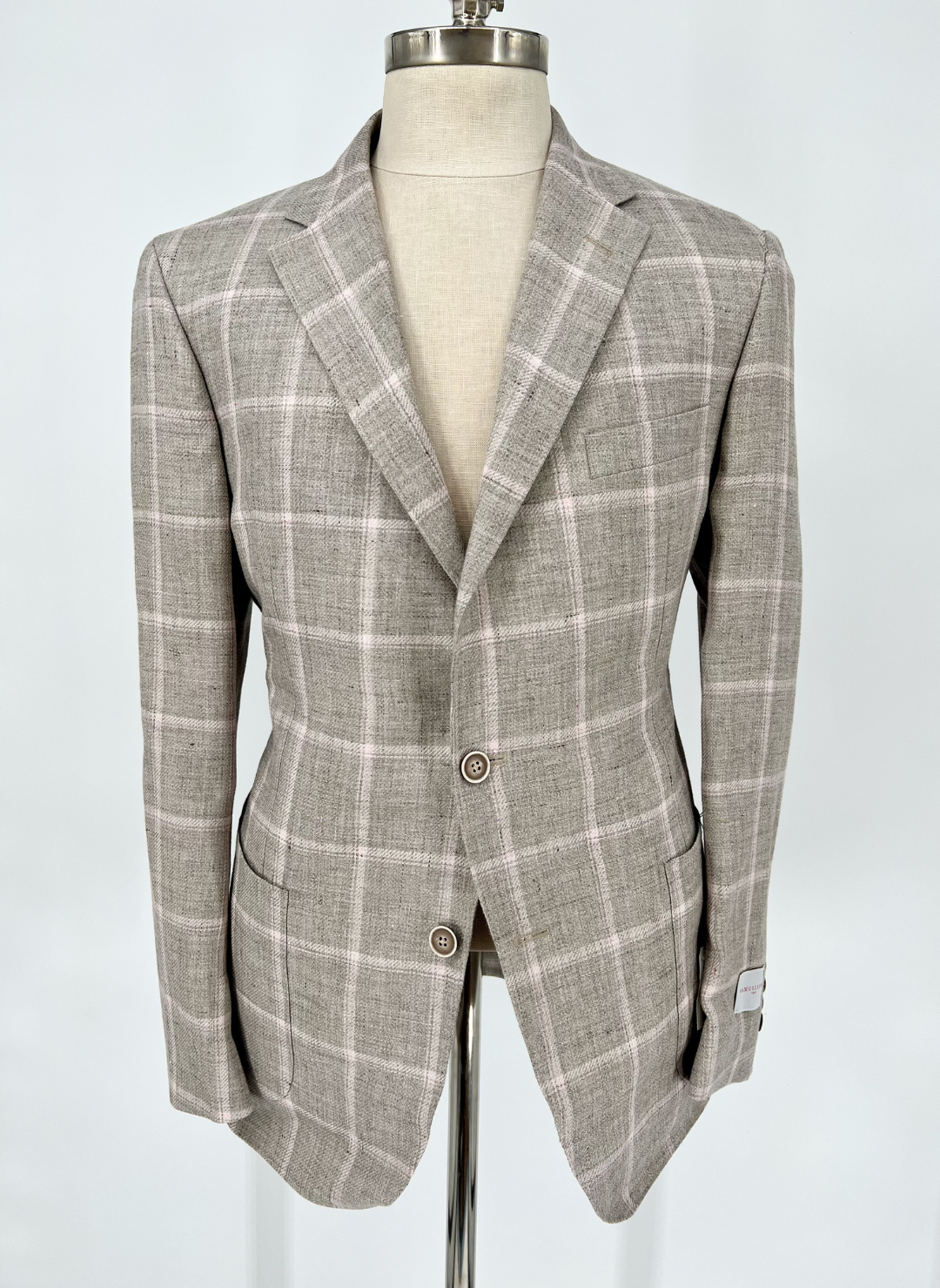 Tan Sport Coat with Pink Windowpane