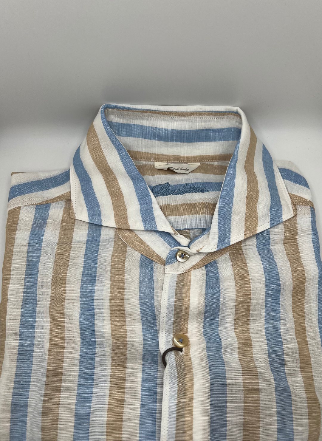 Stenströms Blue and Brown Stripe Linen Shirt
