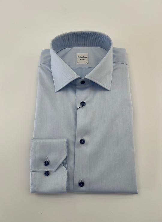 Stenströms Blue With Check Contrast Shirt