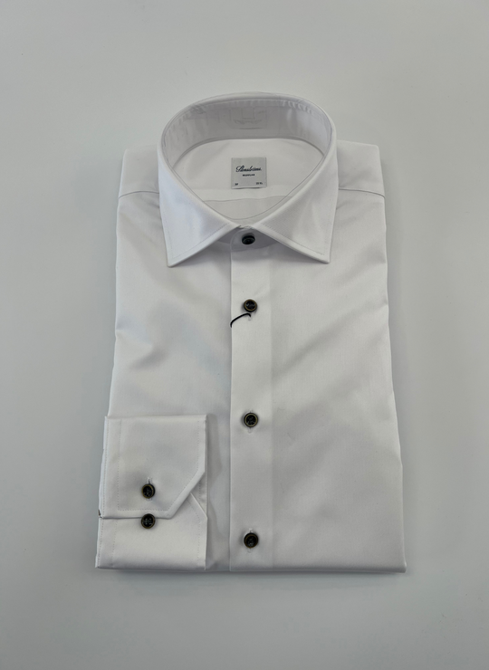 Stenströms White Twill Shirt With Brown Button