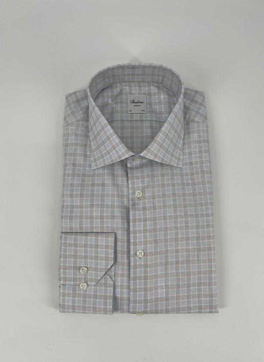 Stenströms Light Blue & Brown Check Shirt