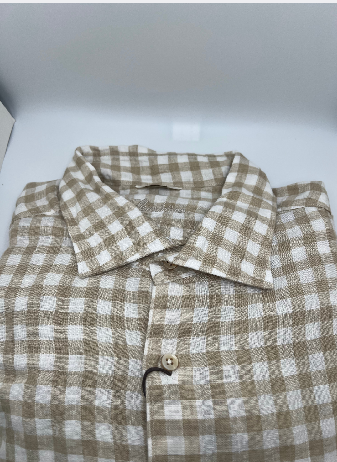 Stenströms Tan Checked Linen Shirt